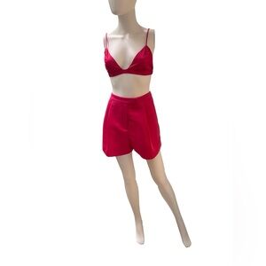 Because of Alice- FULL SET- bralette/ satin high-waisted shorts. Pink. Size L.